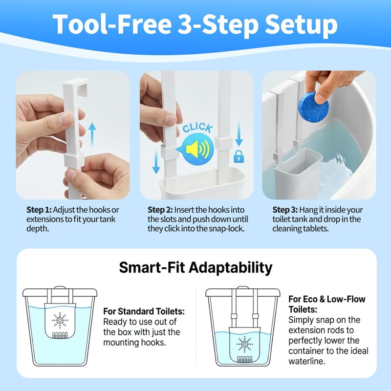 Controlled Release Toilet Bowl Cleaner Tablets Holder with Extension Rod,
