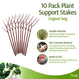 Twigs GA - Plant Support Stakes for Indoor & Outdoor Use, Durable Trellis Alternative for Climbing & Potted Plants, Houseplant Stem Holder Structures - Begonia Red, 10 Pack, 22" L, Original