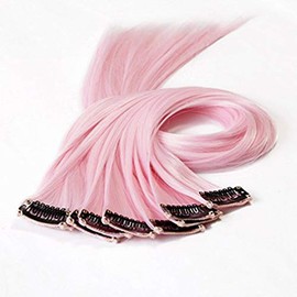Lurrose Extensiones Clip Rosa Claro Coloreado en Extensiones de 10Pcs Pasquías Sintéticas Multi- Destaca Las de para Las (Rosa Claro) Cola De Caballo