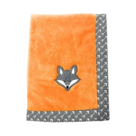 Bacati - Playful Foxs Orange/Grey Embroidered Plush Blanket (Orange)
