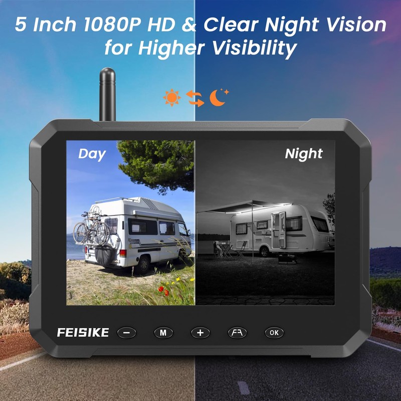 Magnetic Solar Wireless Backup Camera for Truck, 5 Inch No-Drill
