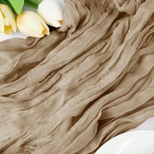 HimBen 10ft Cheesecloth Table Runner Camel, 35 x 120 Inch