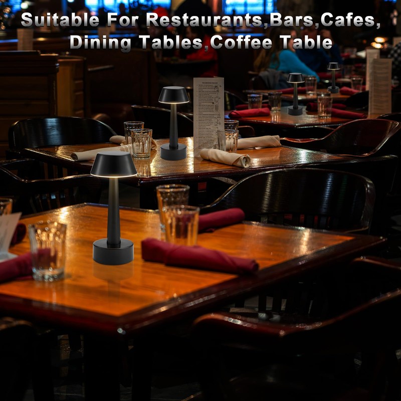 2 Pack Small Cordless Table Lamp, Battery Operated Black Lamp