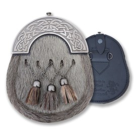 Premium Men's Celtic Cantle Sporran – Brown Cross Tassels, Genuine Leather Full Dress Kilt Accessory