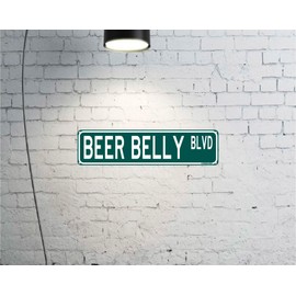 Beer Belly Blvd Funny Inappropriate 16" x 4" Tin Street Sign Dorm Bedroom Punny Home Bar Decor (BeerBellyStreet)