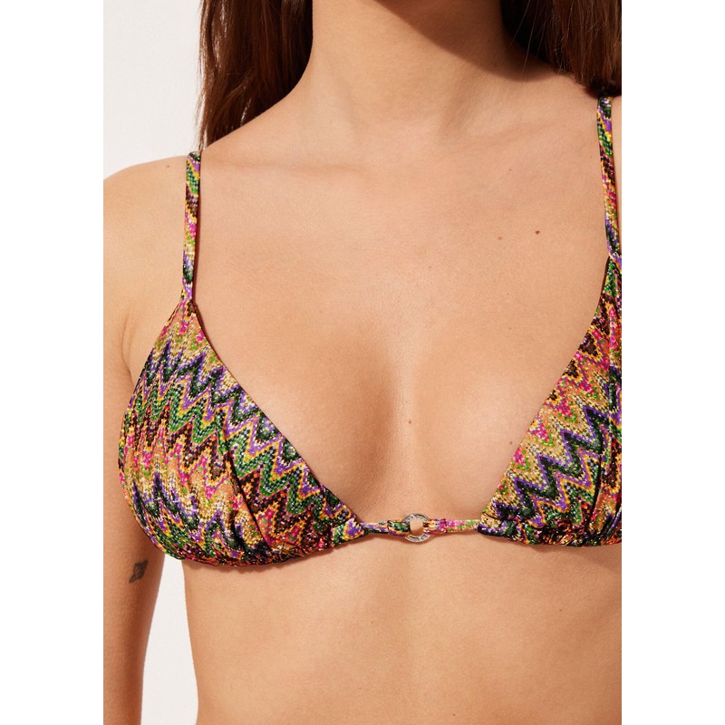 CALZEDONIA Woman's Triangle Swimsuit Top Bright Optical in Multicolor, Size