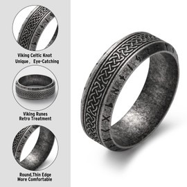 KIRTIJW Viking Rings for Men Norse Viking Runes Celtic Knot Amulet Ring Jewelry for Men Women Size 9