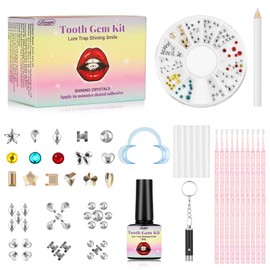 OFFCUP DIY Tooth Gems Kit, Teeth Crystal Decoration for Tooth Decor Women, Teeth Gem Kits with 12 Types Crystals, Jewelry Starter Set with Glue Retractor Cleaning Sticks Tweezers UV Lamp