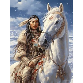 Junfa Cross Stitch Kit - Indian Princess 12 - 40x50cm - 11CT Pre-Printed Fabric - Modern, Life-Size, Non-Toxic, Unisex - For Kids & Adults