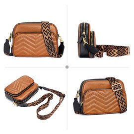 Peacocktion Crossbody Bags for Women, Small Purses Quilted Shoulder Handbags with Wide Strap, Black/Brown