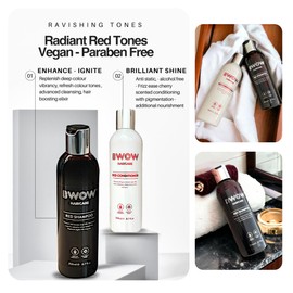 BWOW Red Hair Shampoo – Luxurious Colour Enhancing Vibrancy – Boosting Tones, Infused with Vegan Formula for Redheads, Coloured Hair Care 250ml - Cherry Scented