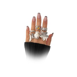 YOOESTORES82 Chunky Gold Statement Rings for Women Baroque Pearl Flower Knuckle Rings Crystal Stacking Rings Set Jewelry (Silver)
