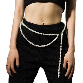 Bmirth Pearl Belts Chain Pearls Waist Body Chain Pearl Body Jewelry Summer Beach Body Accessories (Waist chain)