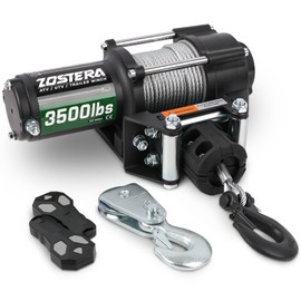 Zostera 3500lbs ATV/UTV Winch Electric Boat Trailer Winch 12V, Waterproof Winch with Wire Rope, with 2 Wireless Remotes &Wired Switch,with Mounting Plate,Pulley,Rope Damper,Aluminium Fairlead