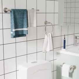 RARXTR 3pc Bathroom Hardware Set with Brushed Toilet Paper Holder & Towel Ring & Towel Bar SUS304 Stainless Steel Toilet Paper Roll Holder Wall Mount & Bathroom Towel Holder & Towel Rack Set