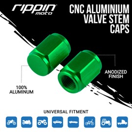 Rippin Moto Green Tire Caps - Premium CNC Aluminum Valve Stem Caps (2-Pack) | Universal Valve Stem Cover Caps for Motorcycles, Bikes, ATVs, Cars & Trucks (Green)