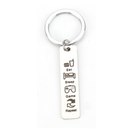 FRULX Creative Stainless Steel Keychain for Keys, Cute Keychain Accessory Featuring 'Eat, Sleep, Game, Repeat' Design, Perfect Good Luck Gift for Boyfriend or as Fun Kids' Day Present, Ideal Keychain