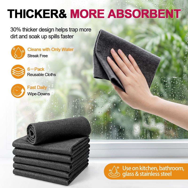 Magic Cleaning Cloth 6 Pack, 12 x 8 Inch Microfiber