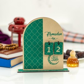 Ramadan Advent Calendar Wooden Countdown - Decorations for Home, 30 Days Til Eid, Ramadan Gift for Kids, Ramadan and Eid Decor (Green)