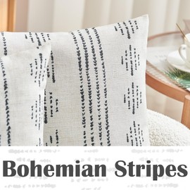 jinchan Linen Pillow Covers Farmhouse Boho Black Striped Mudcloth Pattern Cushion Covers Textured Durable Pillowcases for Sofa Couch Bed Living Room 20x20 Inch Black Pack of 2