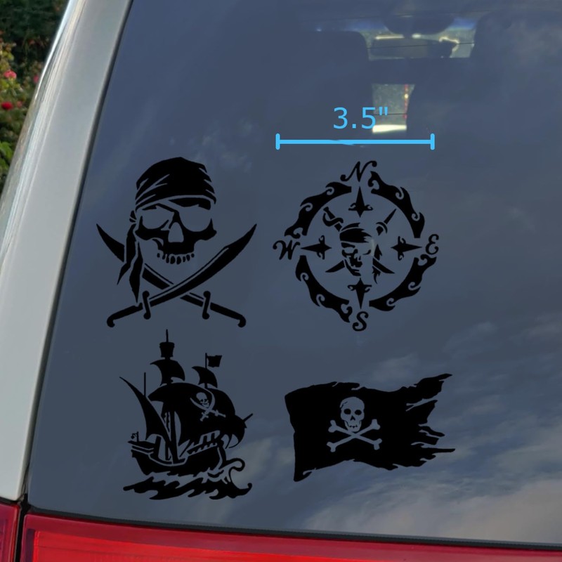 Pirate Decals 4 Pack: Skull and Swords, Pirate Ship, Pirate