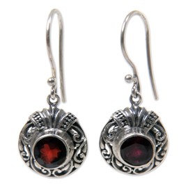 NOVICA Artisan Handmade Garnet Dangle Earrings Fair Trade .925 Sterling Silver Red Indonesia Birthstone 'Scarlet Ladybug'