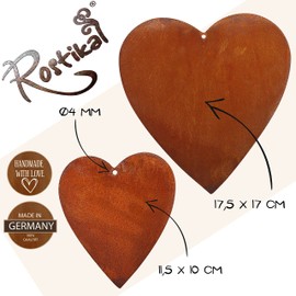 Rostikal® Set of 2 Heart Decoration for Hanging Window Decoration, Garden Decoration for Outdoor Use, Weatherproof, Hearts for Hanging, Hanging Decoration, Rust, Garden Decoration in Heart Shape