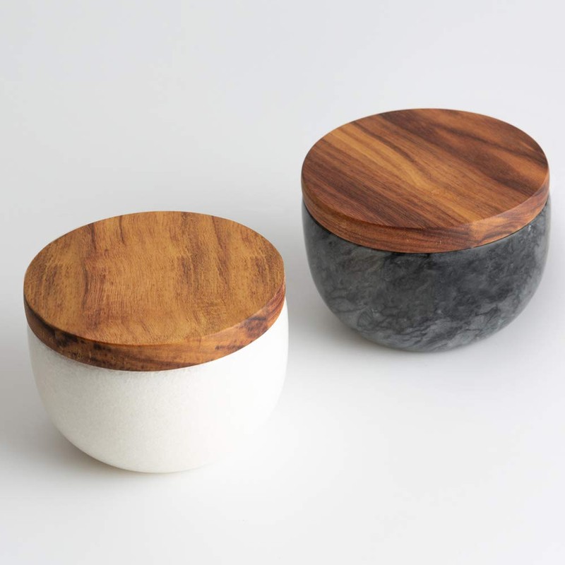 jalz jalz Salt Box White Marble Base Wood cover salt