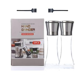 Manual Pepper and Sea Salt Grinder, Set of 2, Ceramic Movement, Stainless Steel Bottle Cap, Glass Bottle Body, Tall model