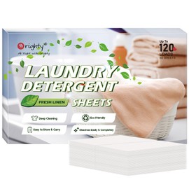 Orighty Laundry Detergent Sheets, 60 Count, Fresh Linen Scent, Eco-Friendly, Hypoallergenic, Portable, No Plastic Jug, 120 Loads