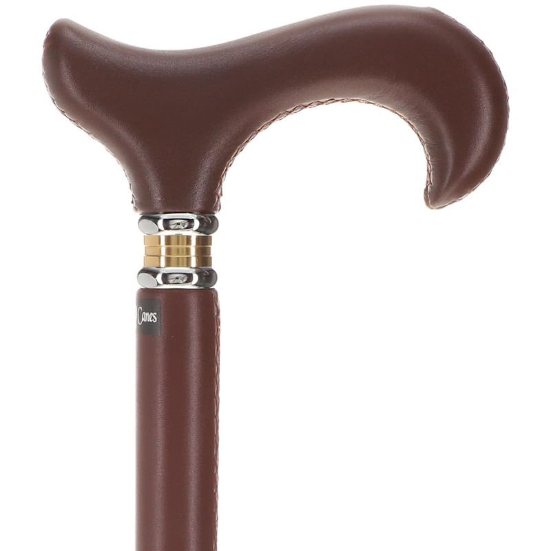 Soft Genuine Leather Grip Brown Cane - Leather Wrapped Shaft