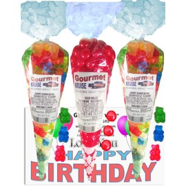 Love You Happy Birthday Series 12 Flavor Gummi Gummy Bears And Sour Cherry Balls (NET WT 32 OZ) (Pack of 3) In 1 Box Gourmet Kruise Signature Gift Bags