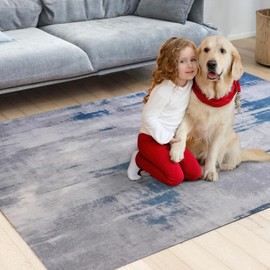 OIGAE Modern Abstract Area Rug 5x7 - Soft Durable Low-Pile Machine Washable Rug with Non-Slip Backing, Stain Resistant for Living Room, Bedroom, Dining Room, and High-Traffic Areas, Blue/Grey