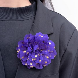 Gold Dots Fabric Large Flower Brooch Pin for Women Charming Chiffon Peony Rose Floral Brooches Hair Clips Pins Elegant Wedding Cocktail Party Hat Bag Clothing Decorative 10cm/4in (Purple)