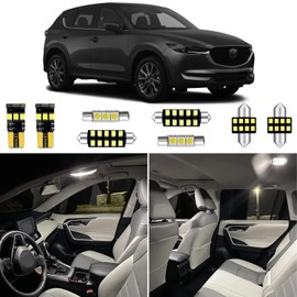 HUOKEDS 9pcs White CX-5 Interior LED Lights Kits for 2013 2014 2015 2016 2017 2018 2019 2020 2021 2022 Mazda CX-5 6000K Super Bright White Interior LED Bulbs Package + Installation Tool