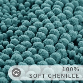 Yimobra U Shaped Toilet Bath Rug, Luxury Chenille Contour Mat for Bathroom, Soft Comfortable Shaggy Commode Rug, Water Absorption, Non-Slip, Extra Thick, Machine Wash, 24.4 x 20 Inch, Teal Blue