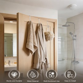 lohey 6 Pack Adjustable Over The Door Hooks, Rustproof Metal Over Door Hanger for Clothes, Hats, Bags, Towels, Robes, No Drilling Installation, Coat Hooks Fits 1.37 to 1.85" Door Widths