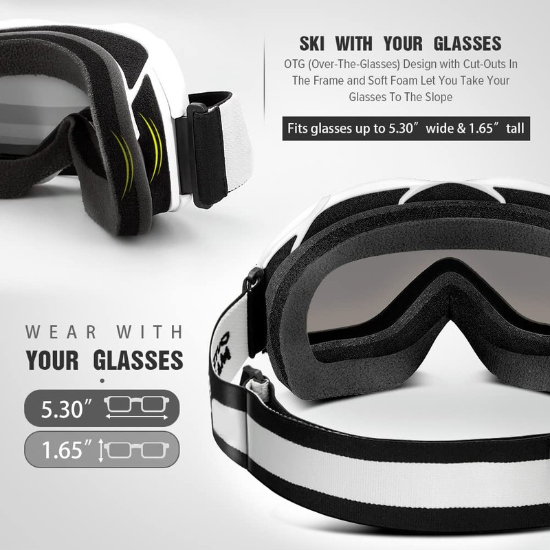OutdoorMaster OTG Ski Goggles - Over Glasses Ski/Snowboard Goggles for