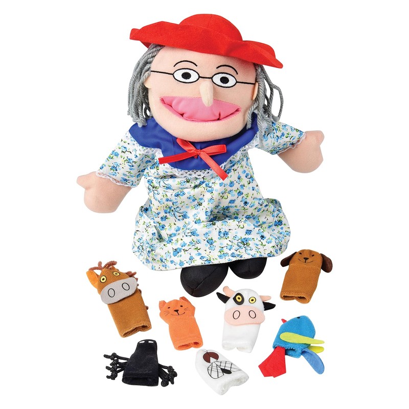 Constructive Playthings Plush "Old Lady" Doll and Animal Finger Puppet
