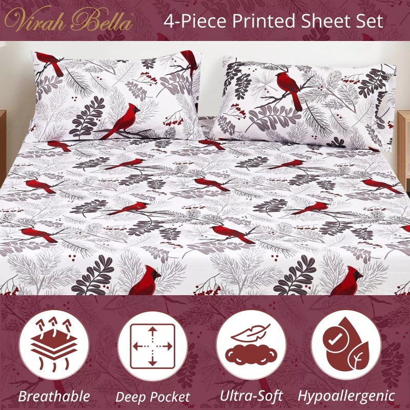 Virah Bella - Cardinals - 4-Piece Sheet Set - King
