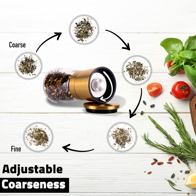 Premium Salt and Pepper Grinder Set - 5 oz, Golden