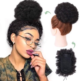 AISI QUEENS Synthetic Curly Puff Drawstring Ponytail Faux Buns Short Kinky Curly Hair Ponytail Hair Extension Updo Wrap Kanekalon Fiber Wig Large Size(8inch,2#)