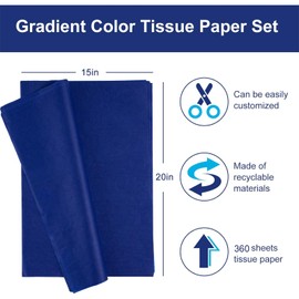 Whaline 360 Sheets Blue Tissue Paper Navy Blue Gift Wrapping Paper Solid Color Art Craft Paper for Birthday Baby Shower Party DIY Crafts Supplies, 14 x 20 Inch