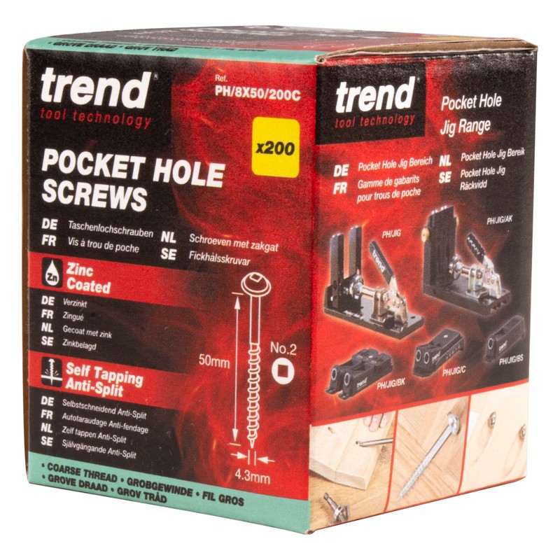 Trend Pocket Hole Screws for Softwoods, 50mm Long, Pack of