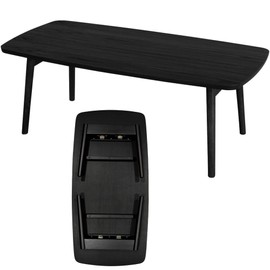 AZUMAYA Folding Legs Table W41.3 x D20.5 x H14.0 Inches Natural Oak and Rubber Wood Material Home and Living Coffee Table Black Wooden Color SGS-229BK