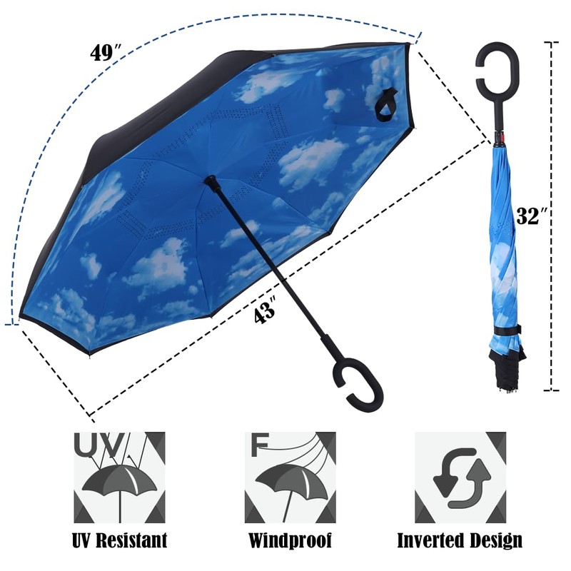 Wxjiahetai Inverted Reverse Umbrella with C-shaped Handle Windproof Upside Down