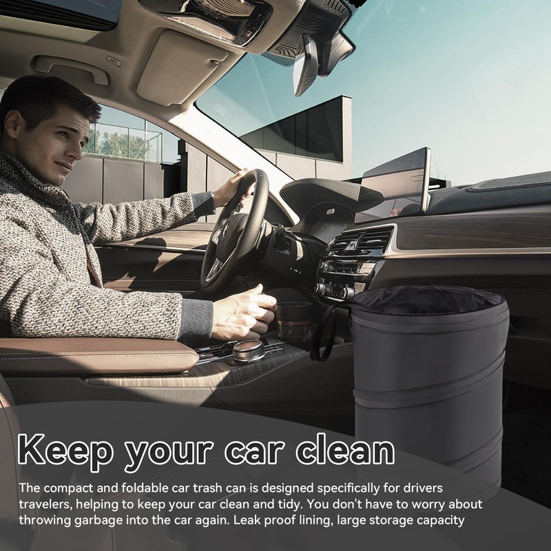 Black Compact Mini Collapsible Car Bin, Compact Foldable Car Rubbish