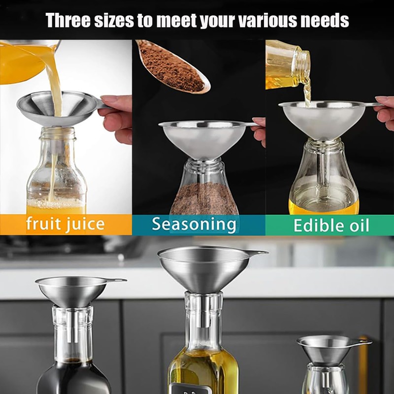 Stainless Steel Funnel 3 Pcs, Food Grade Funnels for Kitchen