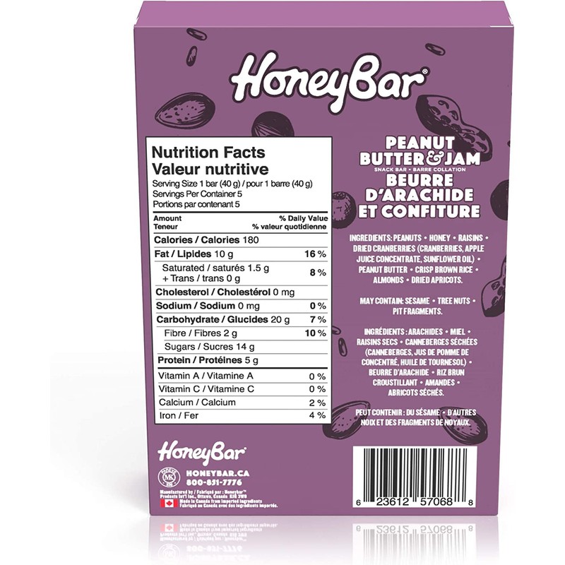 HoneyBar Snack Bars, Gluten-Free, Non-GMO, Vegetarian, 40 g Bars, 5