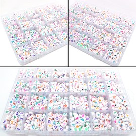 Shiwaki 1600 Pieces 4 x 7 mm White Letter Beads Colourful Word A to Z and Round Acrylic Letter Beads Set Necklace Jewellery Making DIY English Alphabet Beads Material